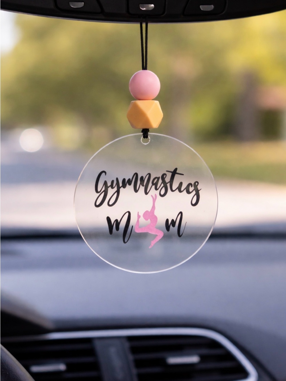 Gymnastics Mom Pink and Tan Hanging Charm - Home/Car Accents